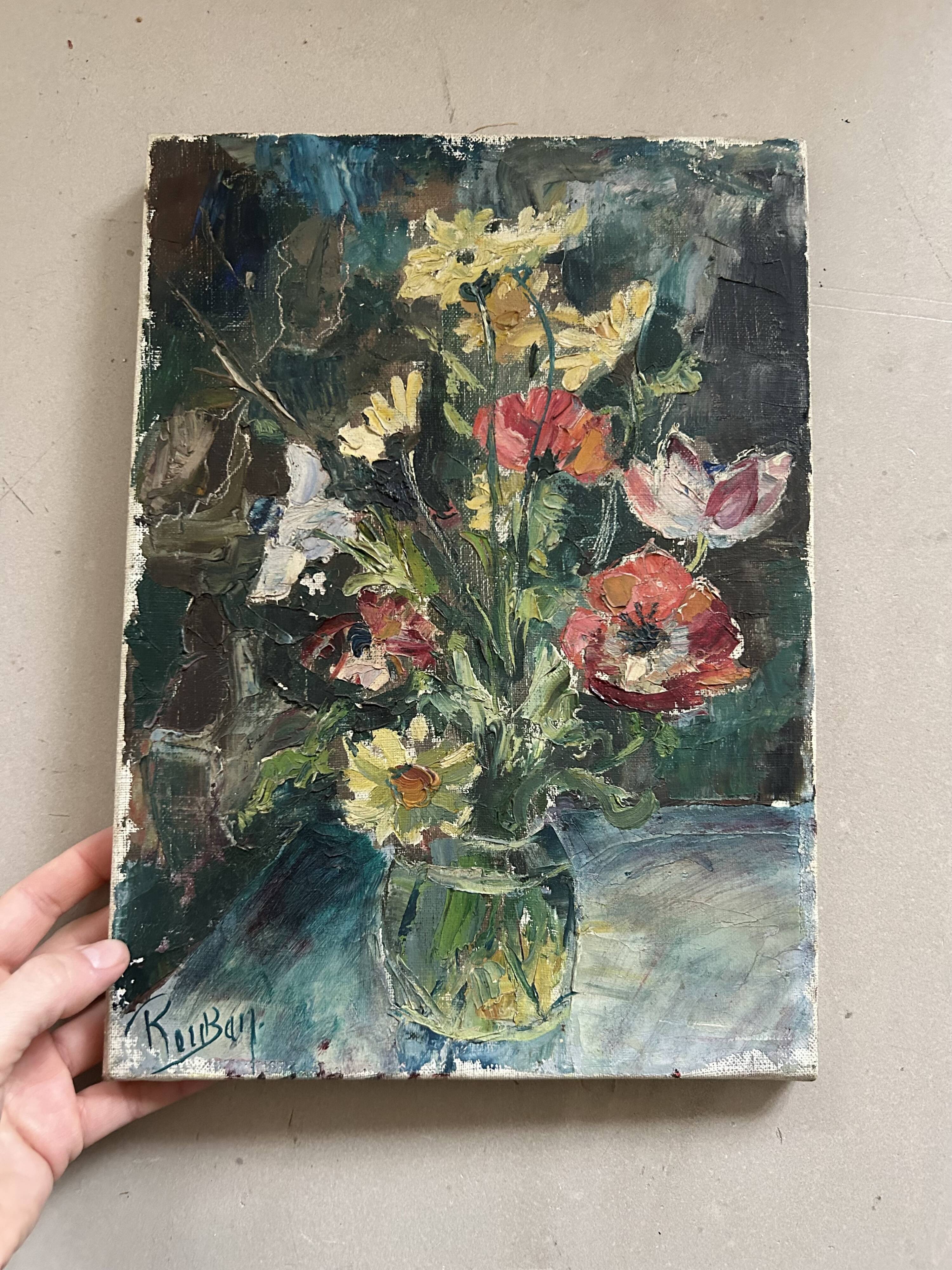 Bouquet, old fabric signed Rouban