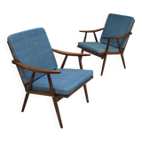 Pair of blue boomerang armchairs by Antonin Suman for Ton (Thonet) 1960