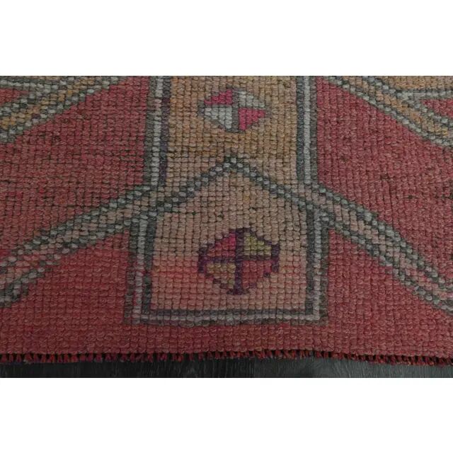 1970s Vintage Turkish Handmade Wool & Cotton Pink Runner Rug 76x344