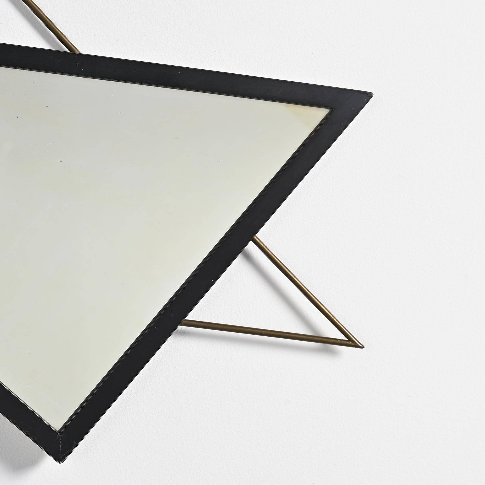 Miroir français en métal et laiton, années 1950