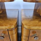Art Decò bedside tables in blond walnut with drawer and shelf