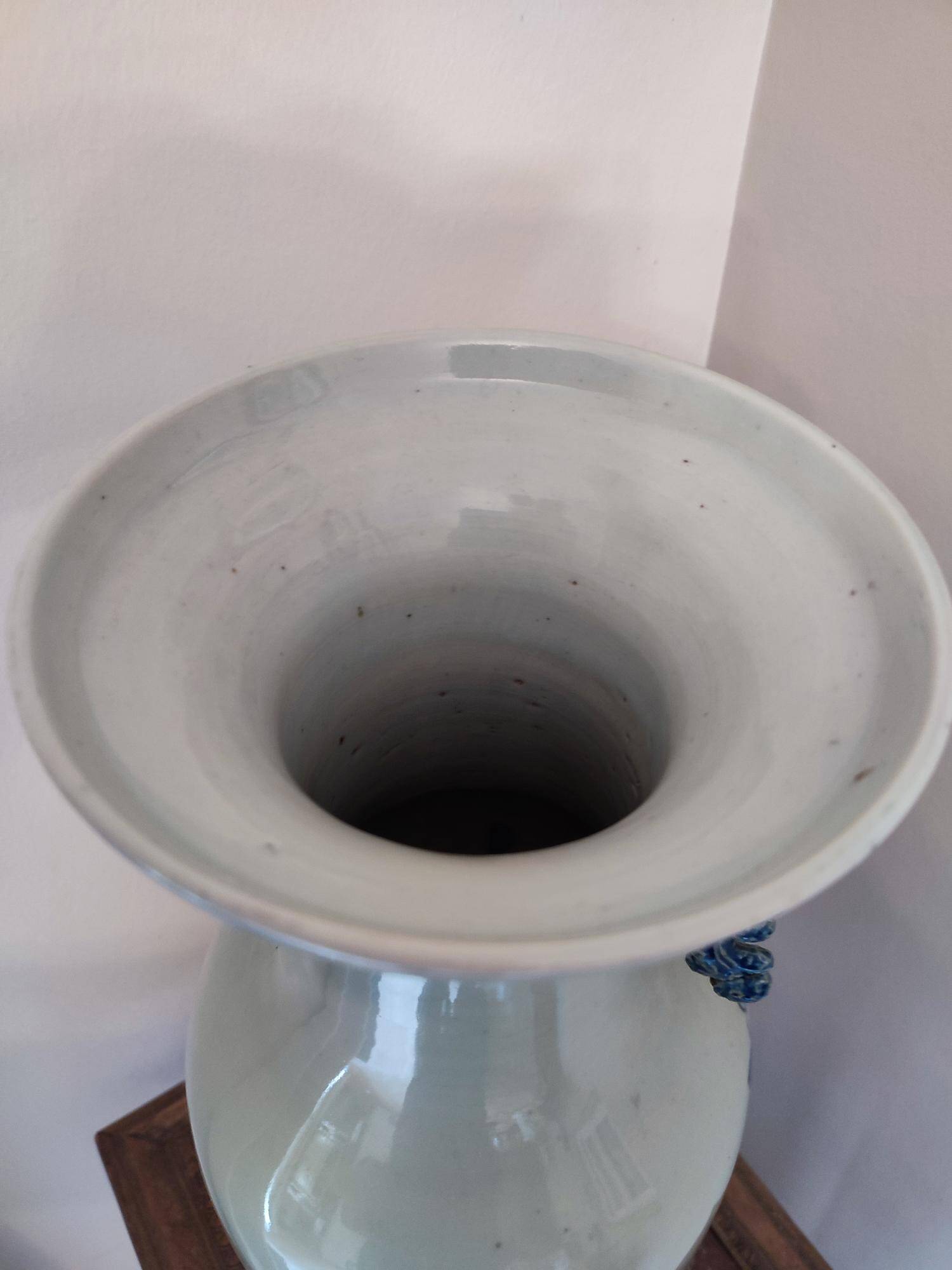 Large Chinese celadon-colored vase with animal and floral decoration, late 19th-early 20th century