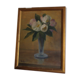 Huile sur bois "bouquet de fleurs"