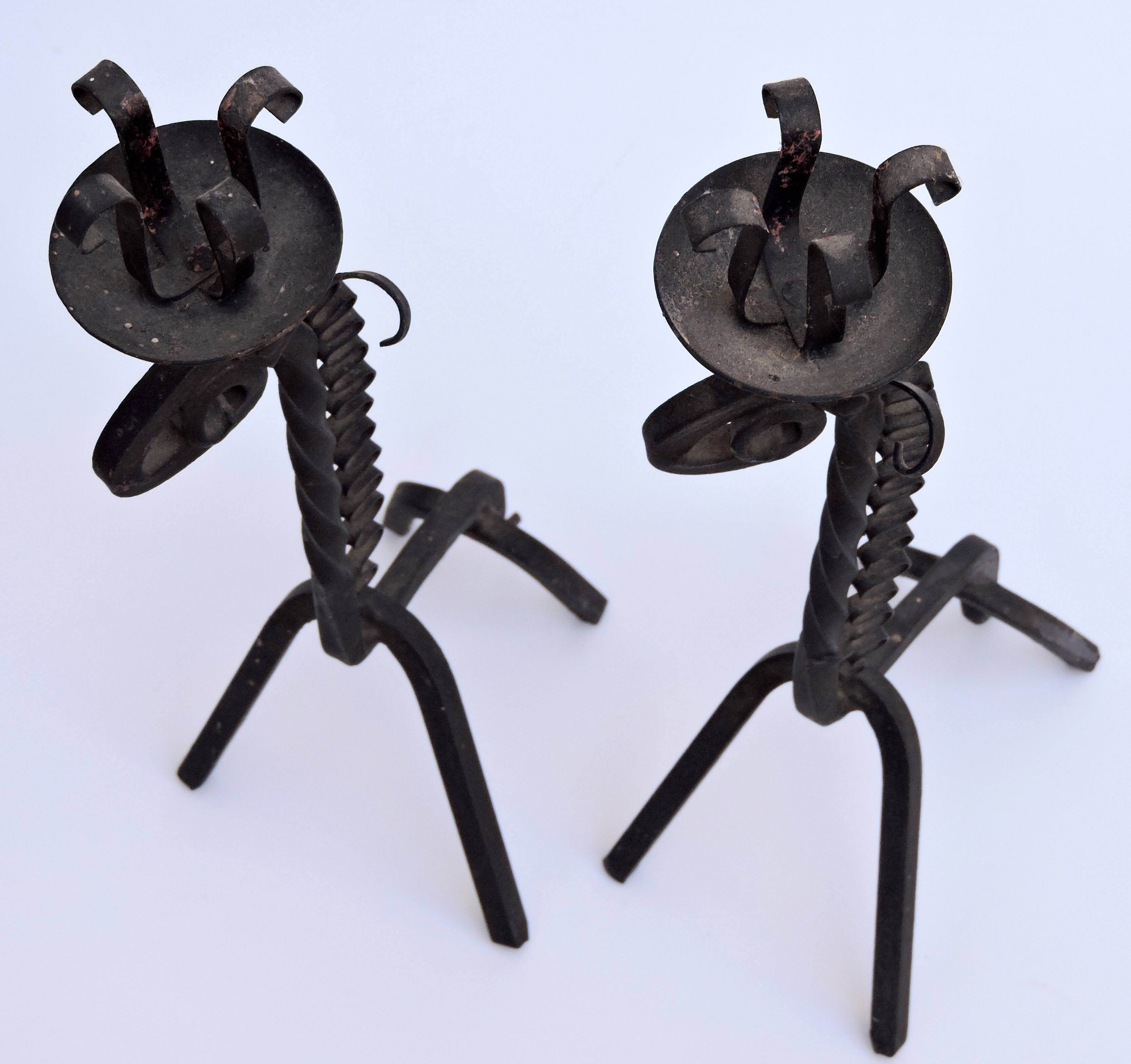 Pair of vintage candle holders zoomorphic wrought iron giraffe