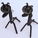 Pair of vintage candle holders zoomorphic wrought iron giraffe