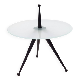 Table d'appoint tripode en hêtre et verre dans le style de Cesare Lacca, Italie, années 1980