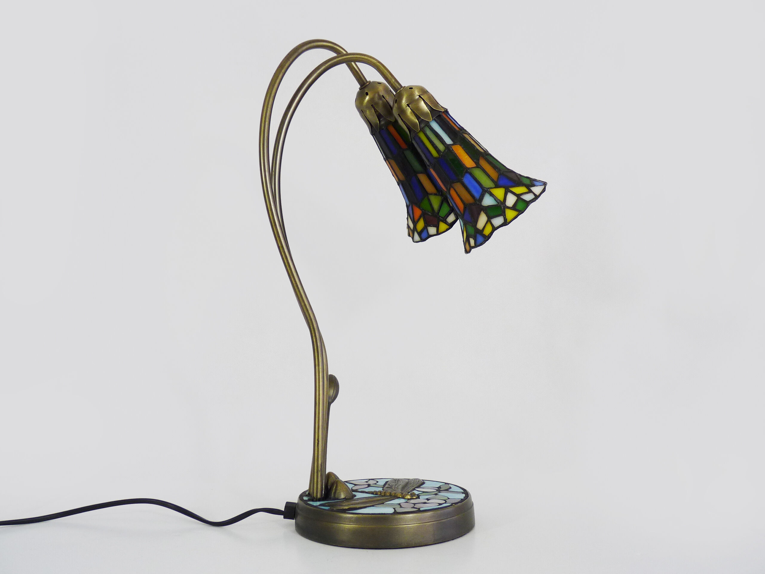 Tiffany dragonfly lamp with two branches, 2 tulips, art deco style
