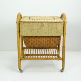 1950s mid century bamboo rattan wicker sewing box or knitting basket