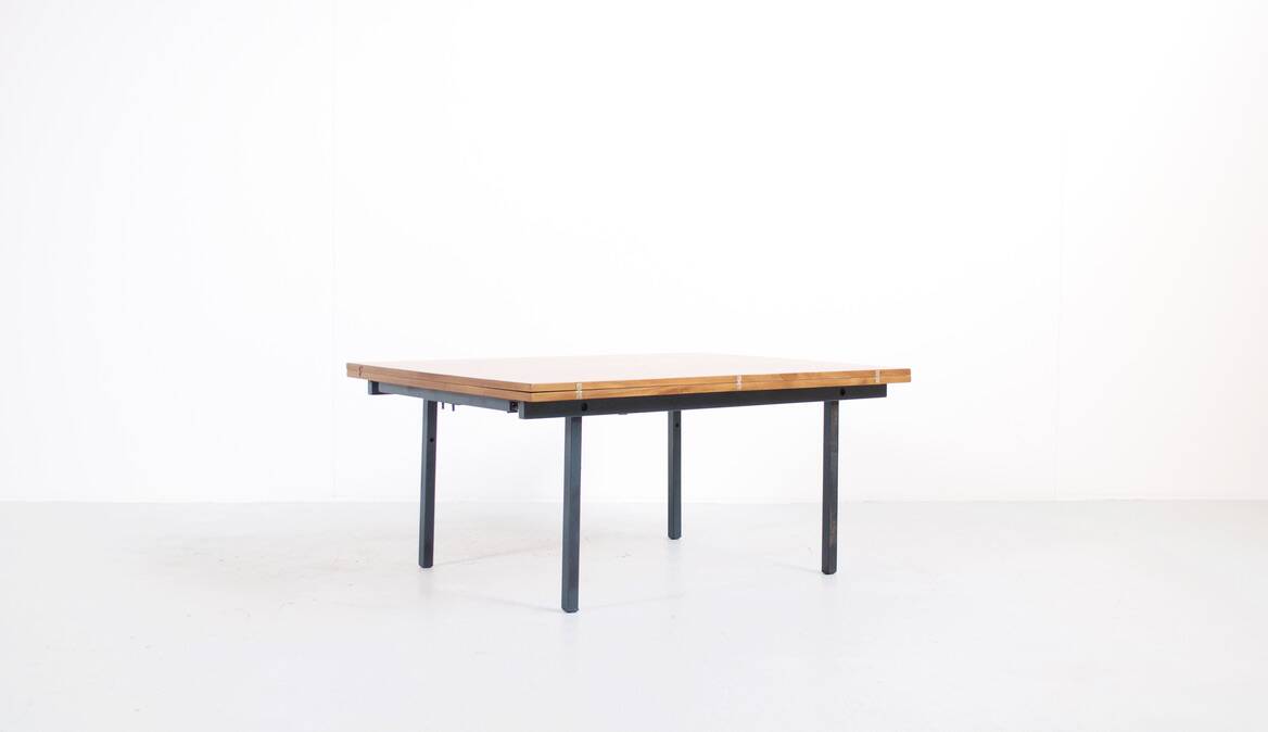 Transformable table teak and steel 1950's french manufacture