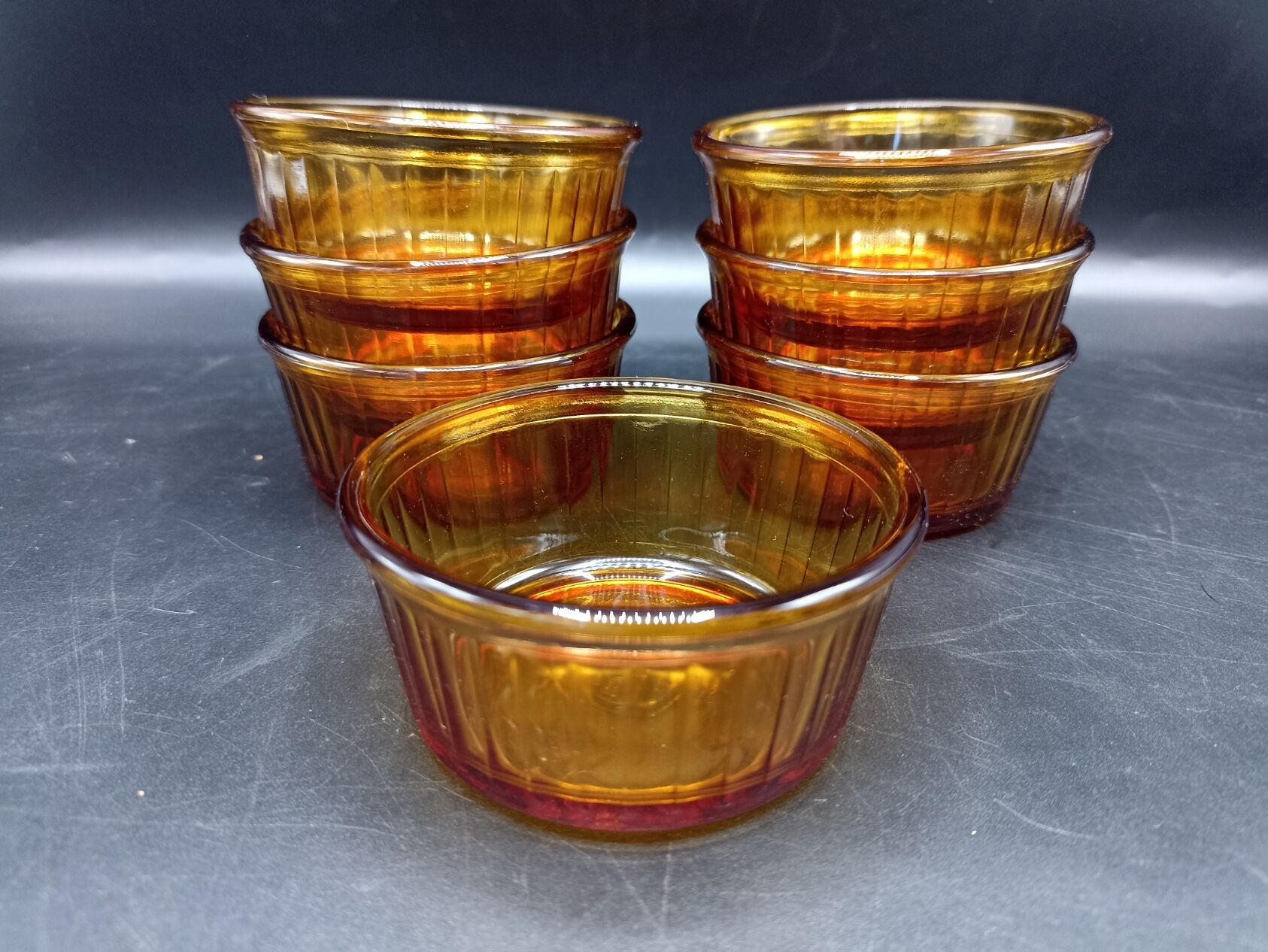 7 duralex amber glass ramekins