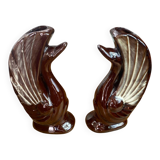 Pair of ceramic vases in the shape of swans.