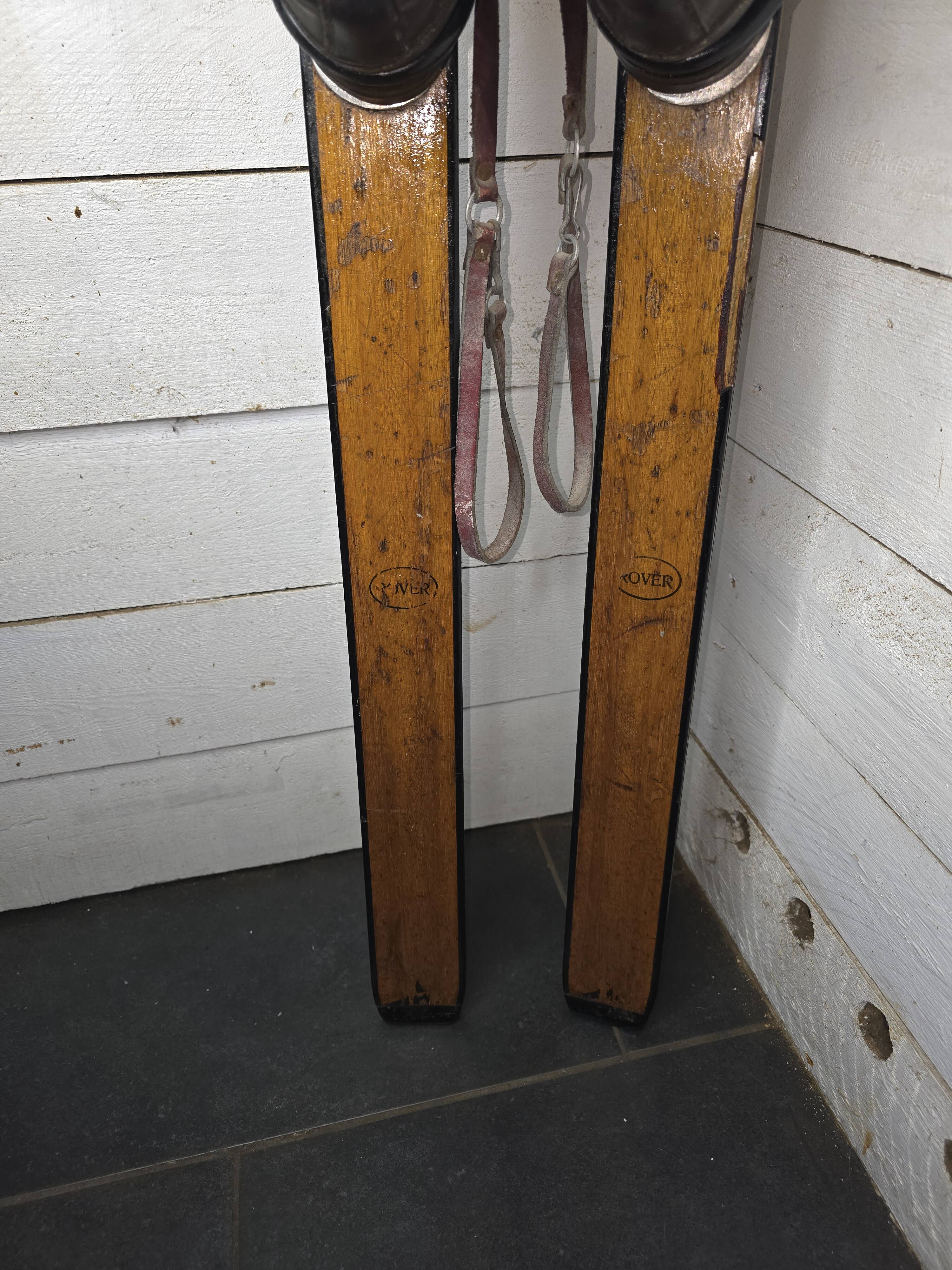 Pair of vintage wooden skis