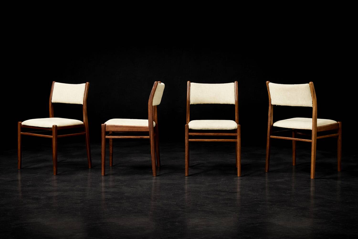 Vintage Mid-Century Modern Danish Teak & Beige Fabric Chairs, Set of 4