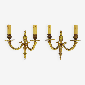 Old pair of bronze double-light wall sconces. 60s