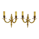 Old pair of bronze double-light wall sconces. 60s