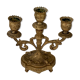Old chiseled brass chandelier, 3 candlesticks, baroque floral pattern