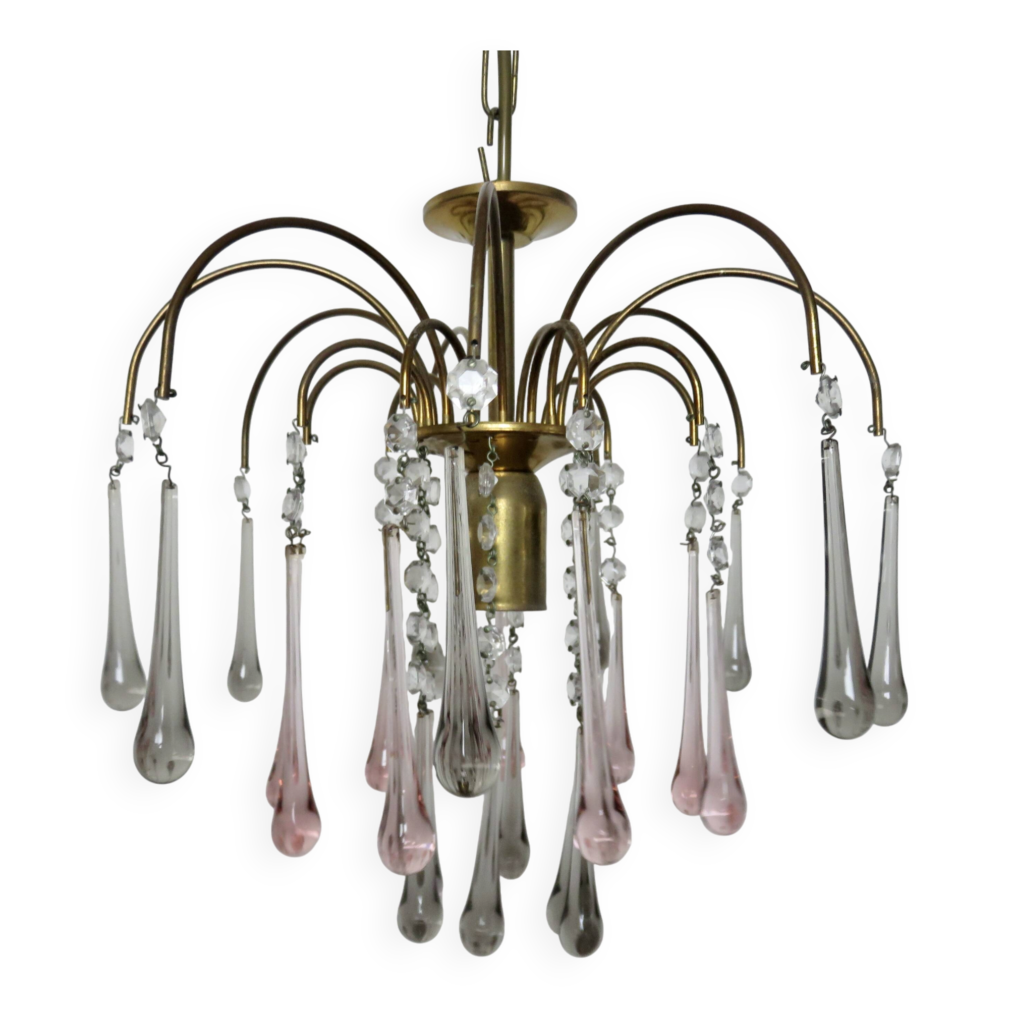Crystal chandelier "water drop" in Murano glass, Italy