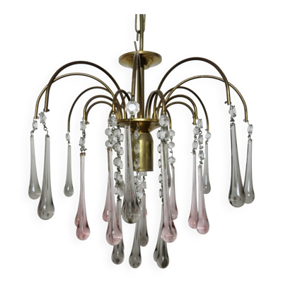 Lustre à pampilles ''goutte d'eau'' en verre de Murano, Italie
