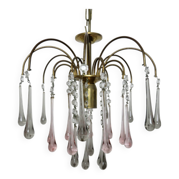 Lustre à pampilles "goutte d'eau" en verre de Murano, Italie