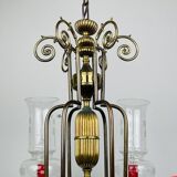 Vintage porcelain and brass chandelier, Italy, 1930s
