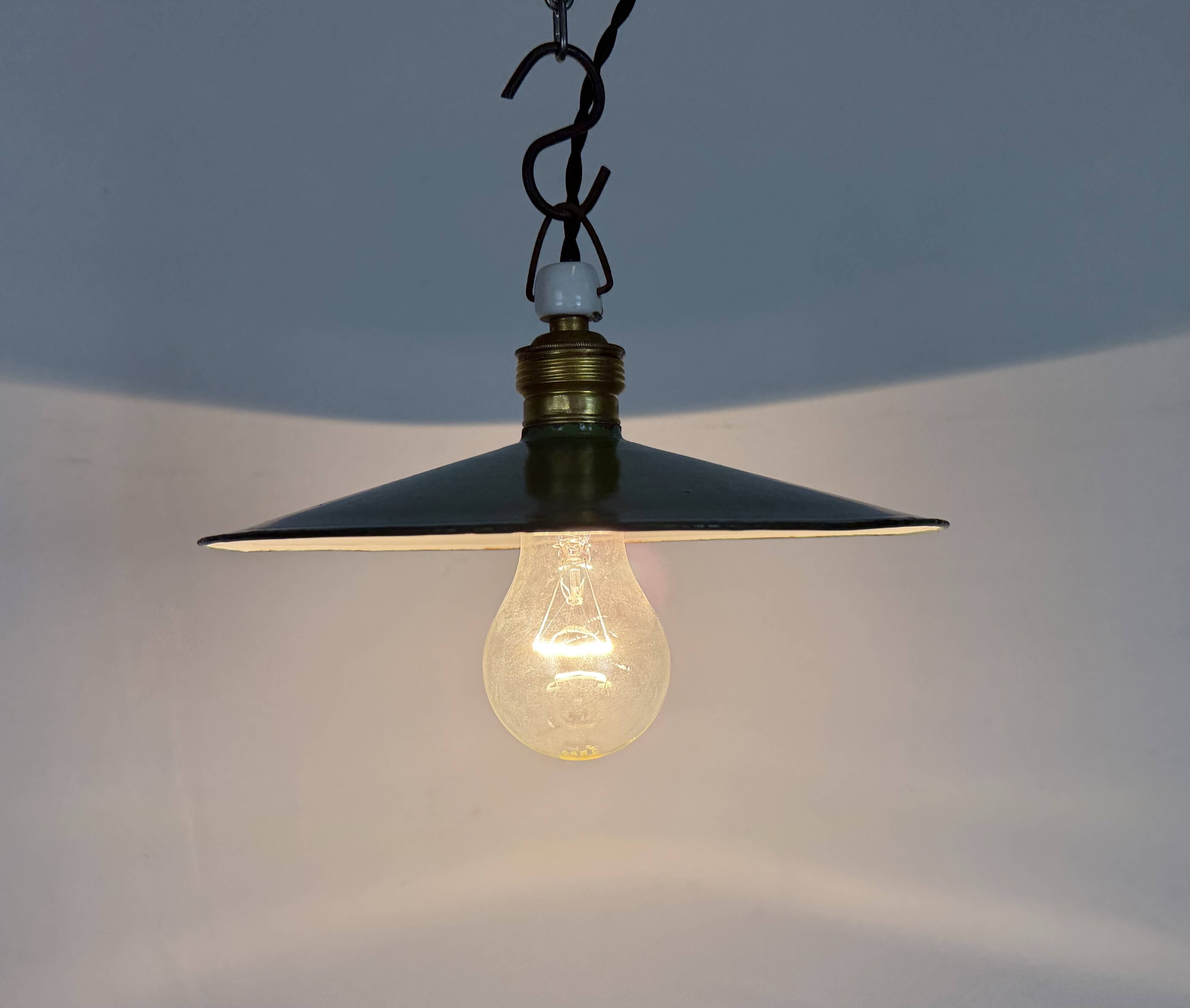 Industrial Green Enamel Light, 1930s