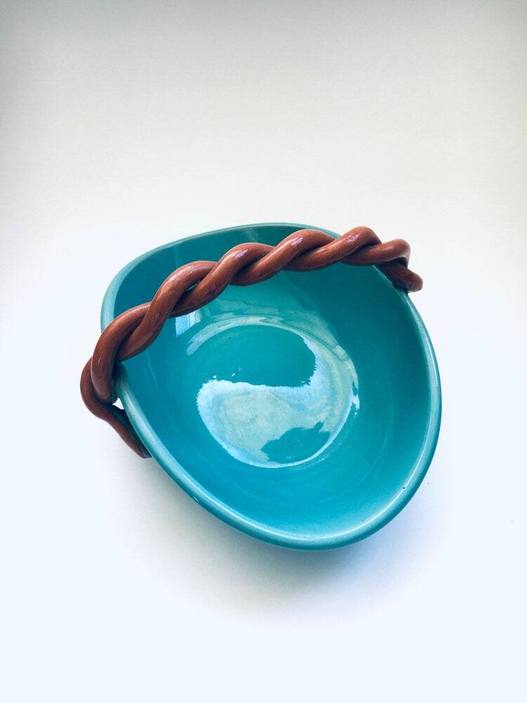 Vintage studio art pottery candy bowl by Alexandre De Wemmel, Belgium, 1950s.