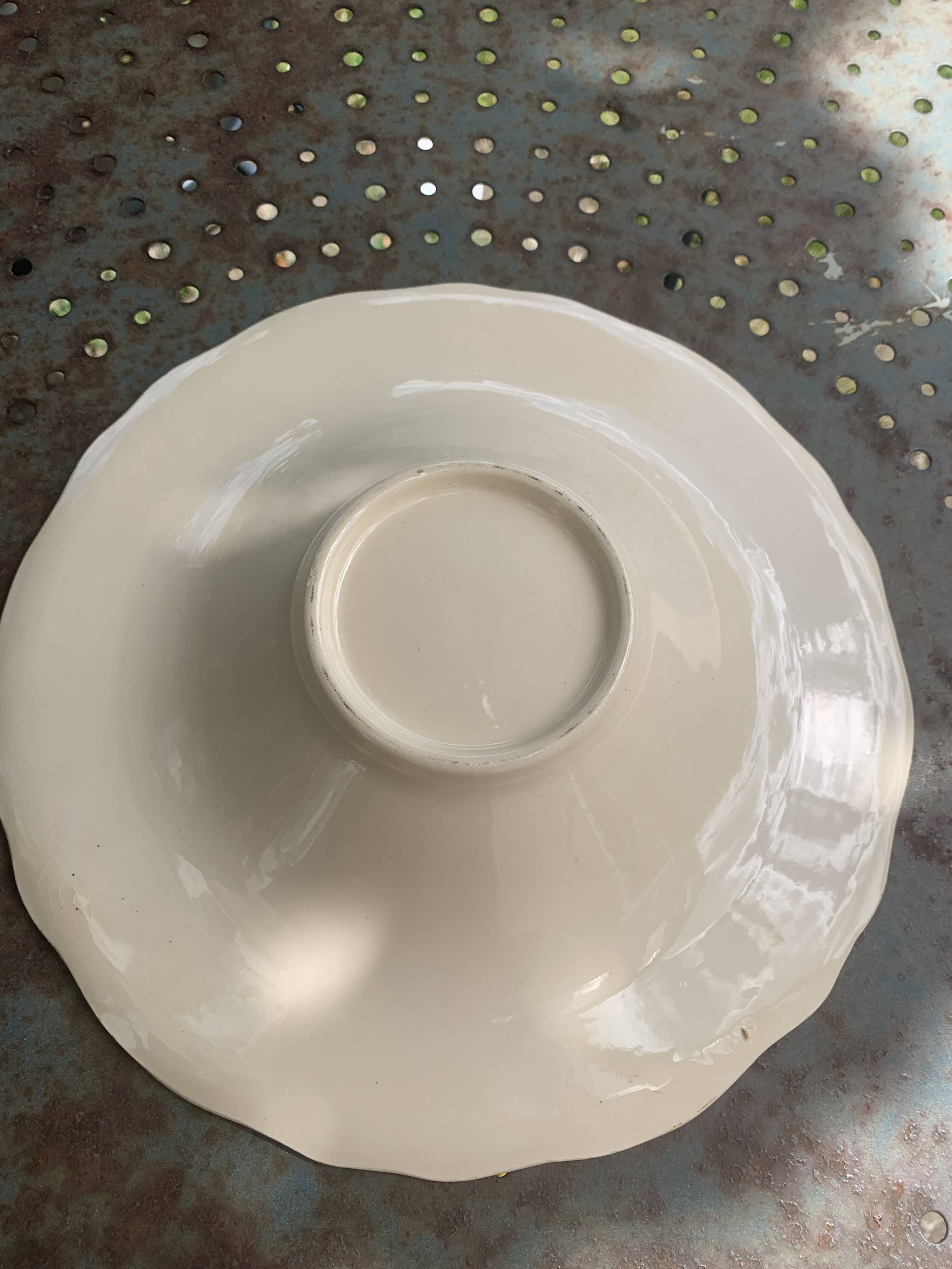 Earthenware fruit bowl with hand-painted flowers, old