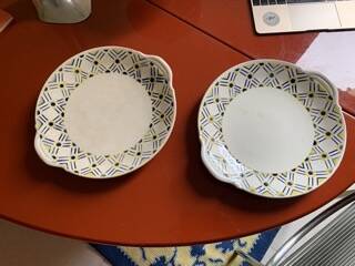 Set of two iron earthenware dishes from the 1930s
