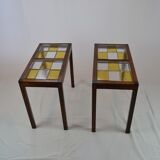 Pair of Scandinavian coffee tables in rosewood and glass tiles