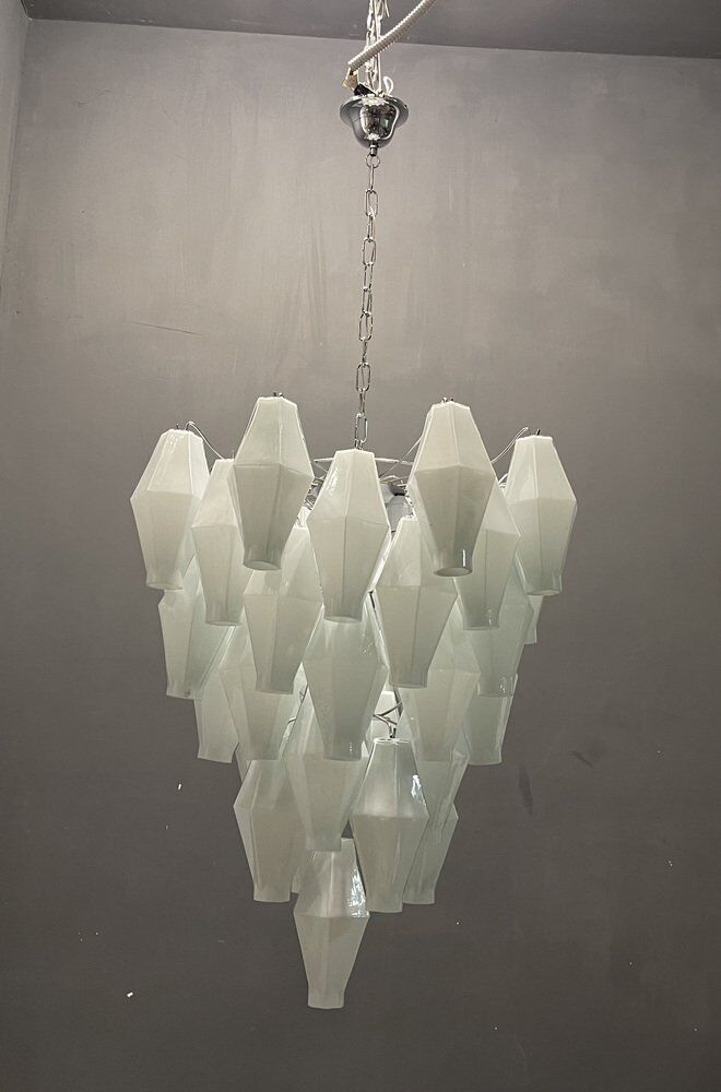 White murano glass polyhedra chandelier, 1970s
