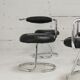 4 chairs tubular steel, imitation black leather, Italy, circa 1970