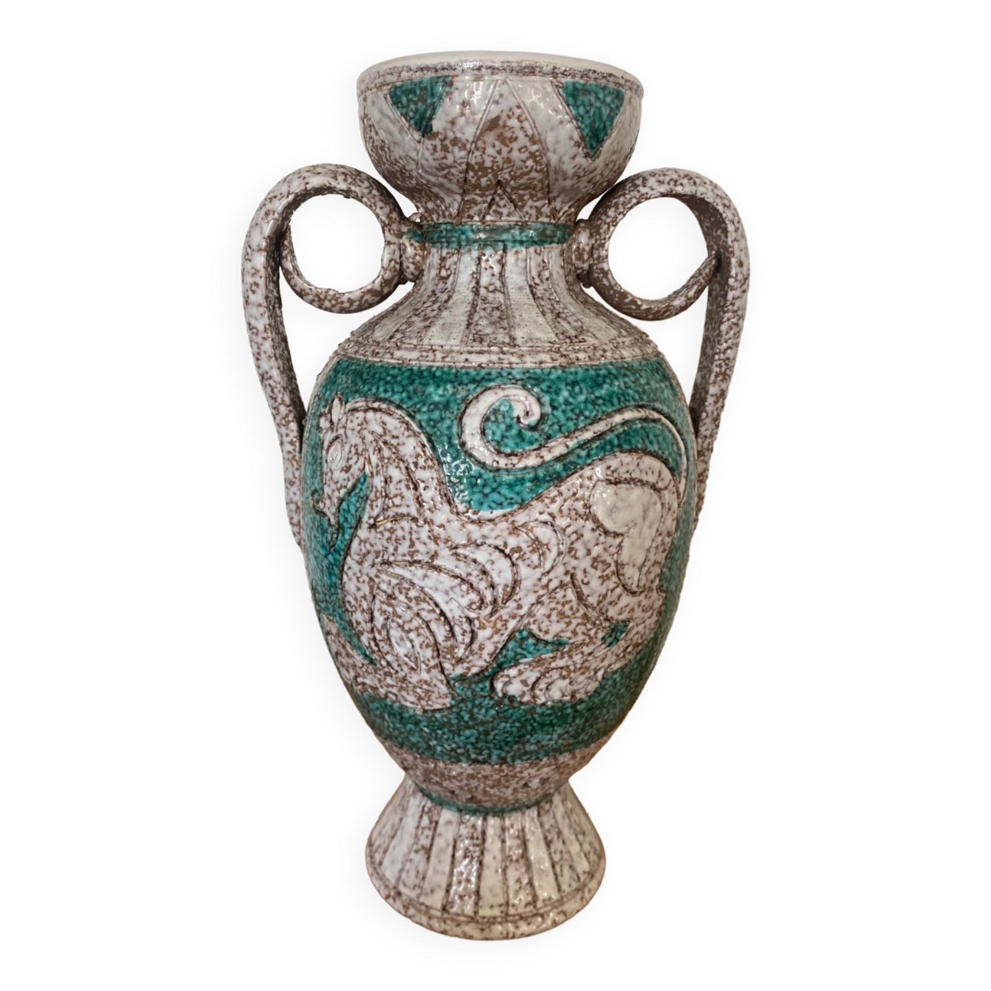 Fratelli Fanciullacci turquoise green horse ceramic vase