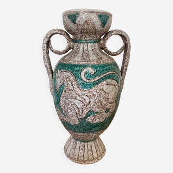 Vase céramique Fratelli Fanciullacci vert turquoise cheval