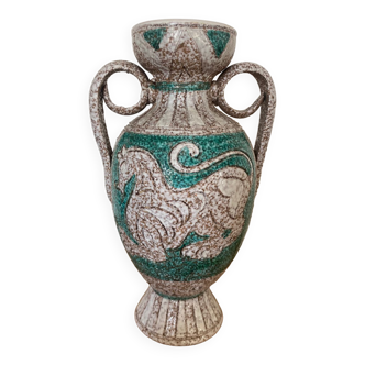 Vase céramique Fratelli Fanciullacci vert turquoise cheval