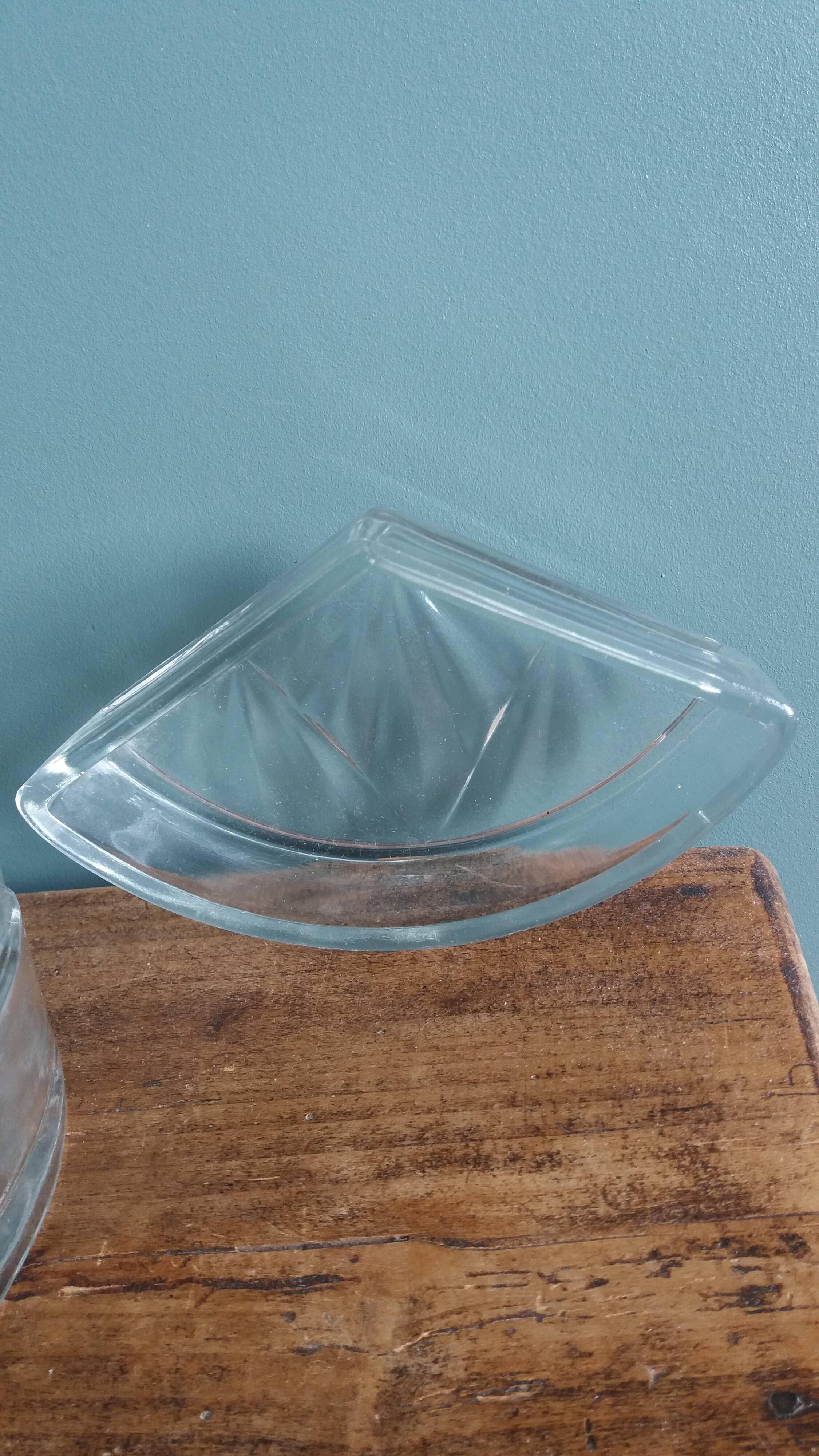 Aperitif platter, metal server and glass ramekins, Art Deco