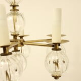 Lustre en laiton avec des ampoules en verre