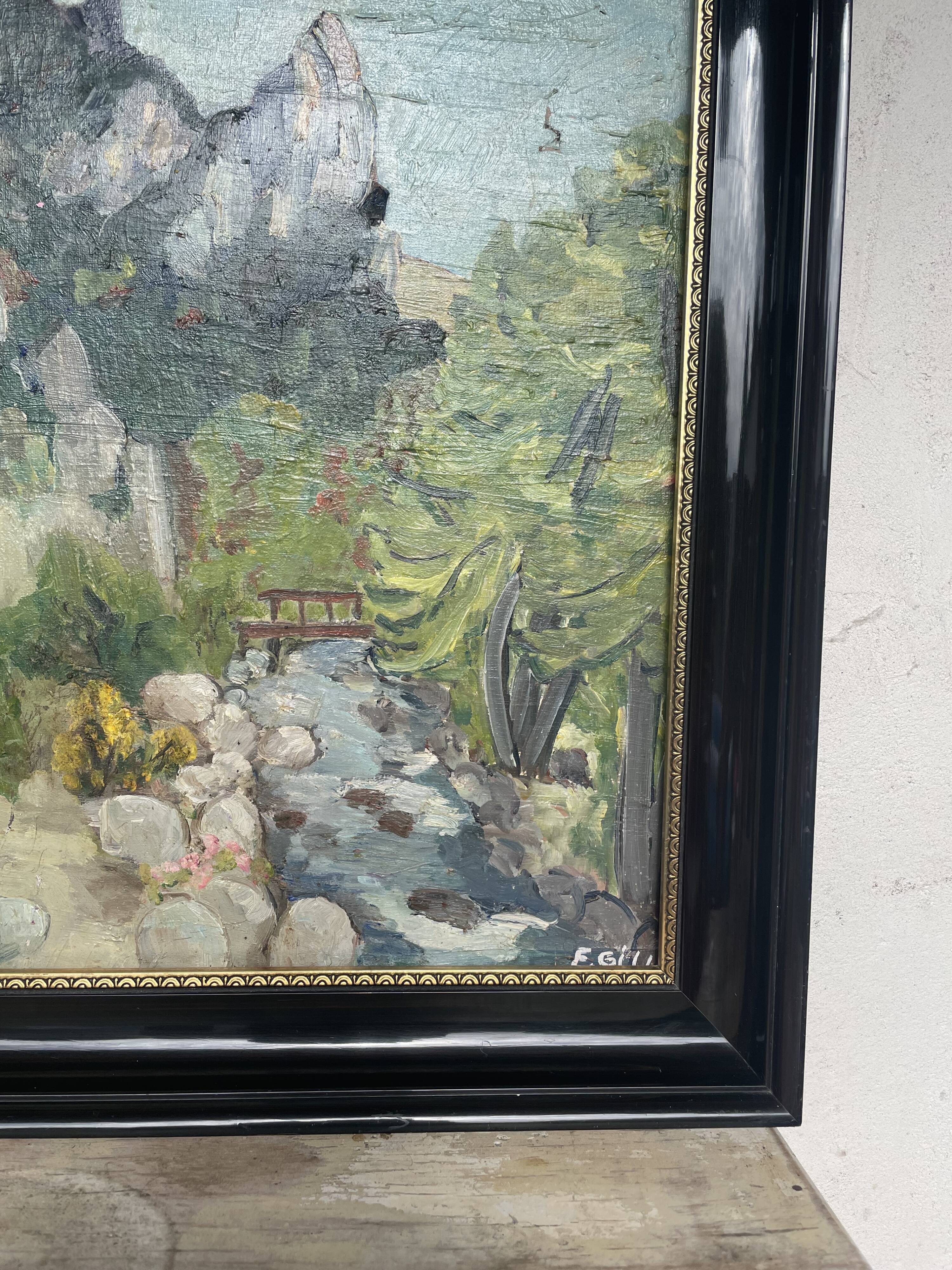 Paysage à l’huile post-impressionniste signé F. Gill