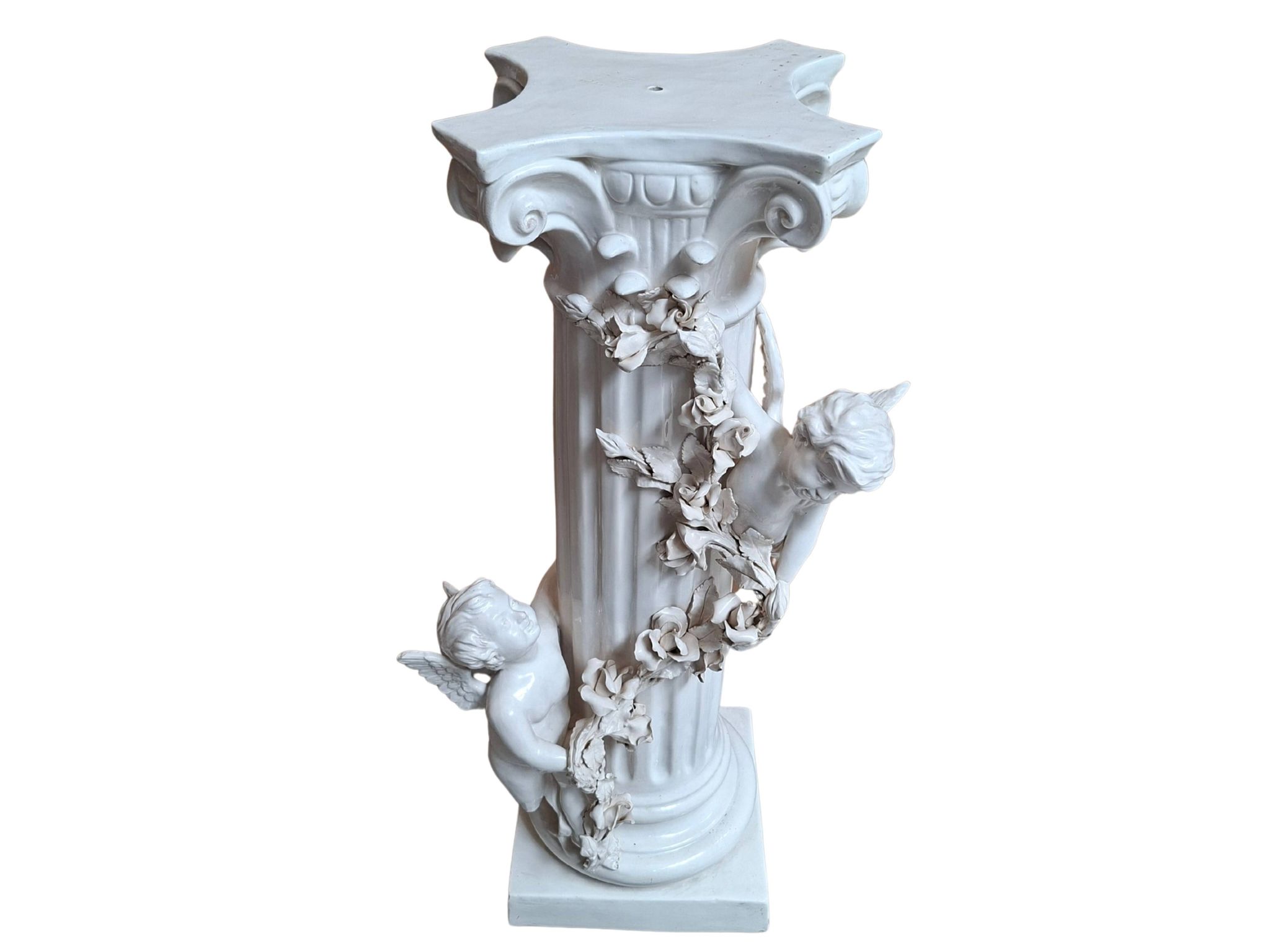 Elegante Colonna con Angeli in Ceramica – Stile Neo-Barocco (Anni '80)