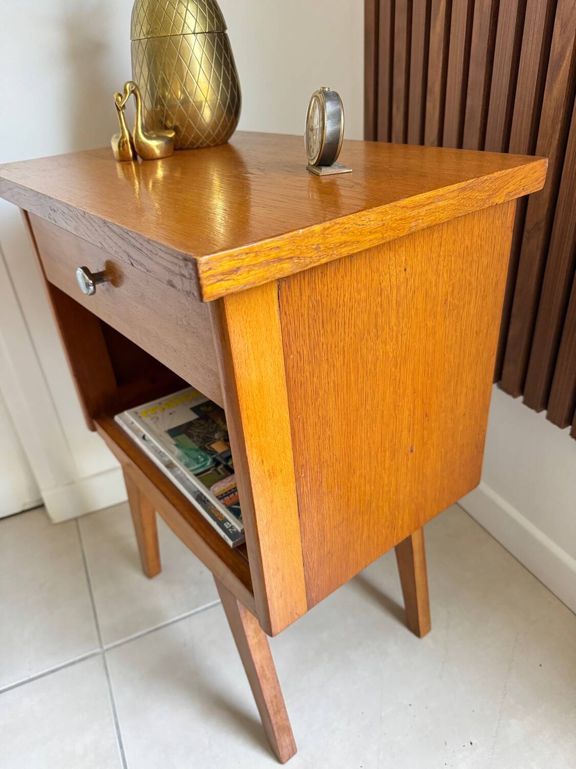 Vintage compass leg bedside table
