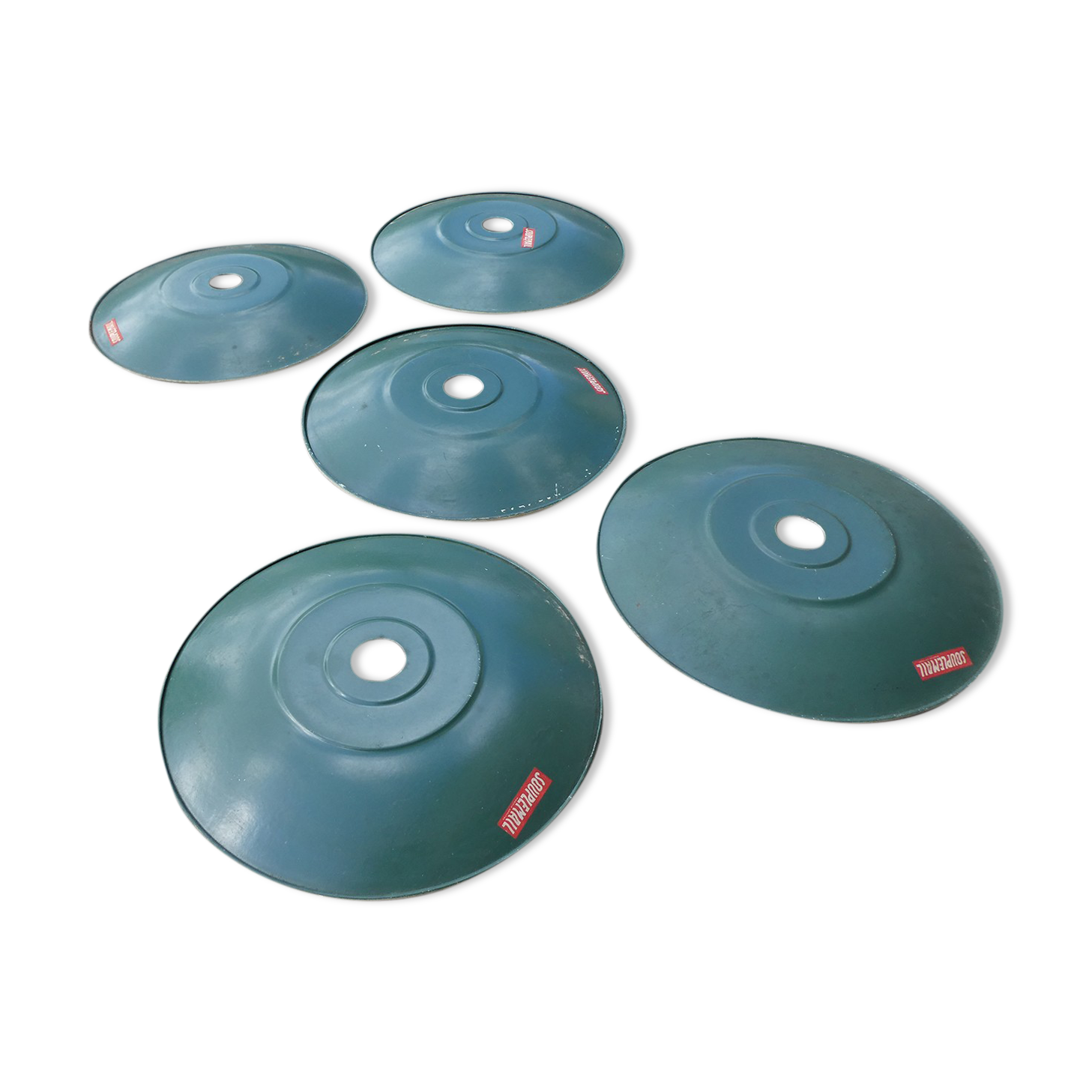 Lot of 5 green bistro lampshade in enamelled sheet metal - Souplemail