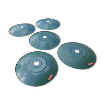 Lot of 5 green bistro lampshade in enamelled sheet metal - Souplemail