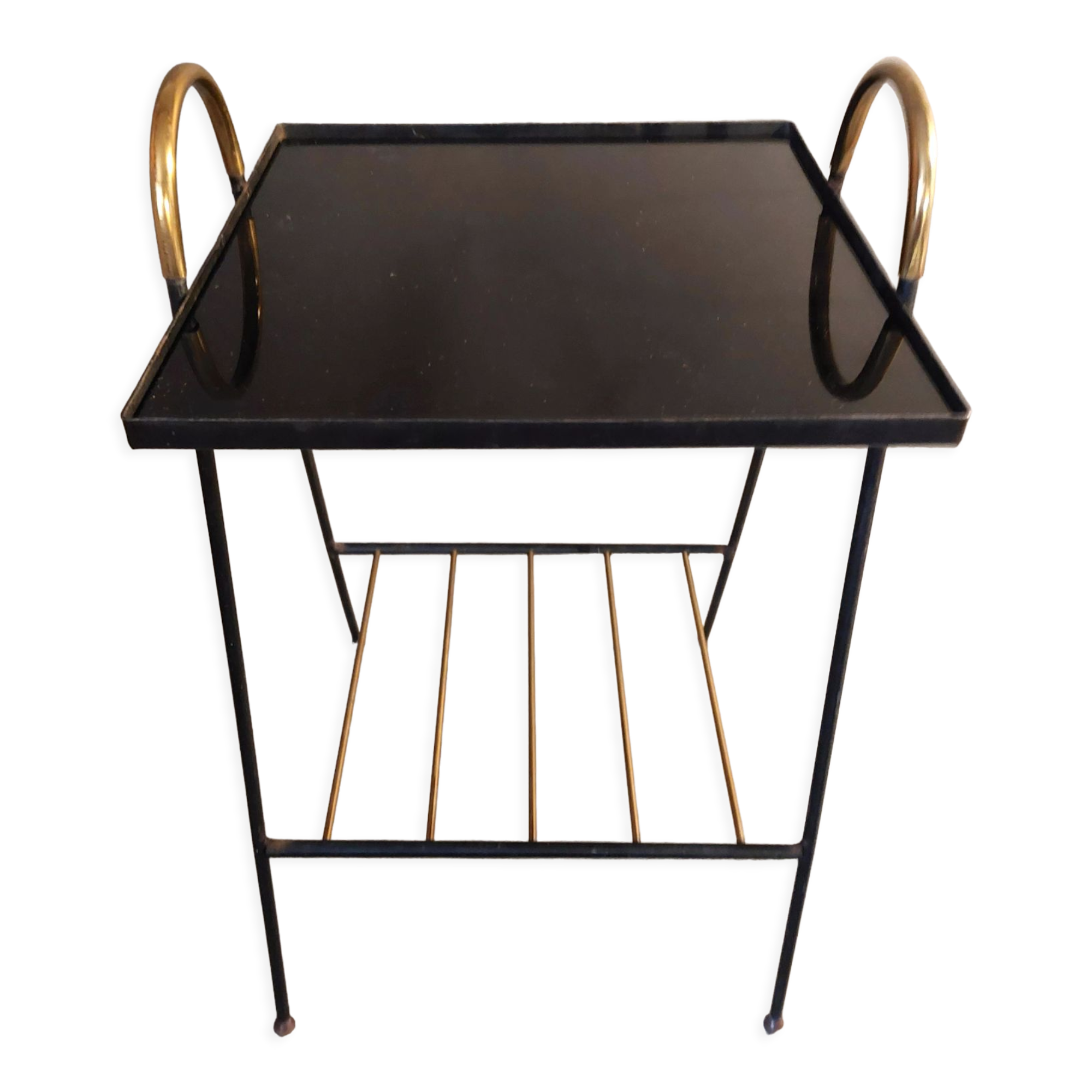 Bedside table black metal and gilded brass 1960.