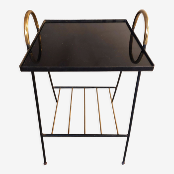 Table de chevet métal noir et laiton doré 1960.