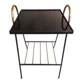 Bedside table black metal and gilded brass 1960.