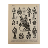 Lithograph engraving on armor and knights of 1897