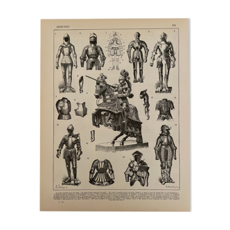 Lithograph engraving on armor and knights of 1897