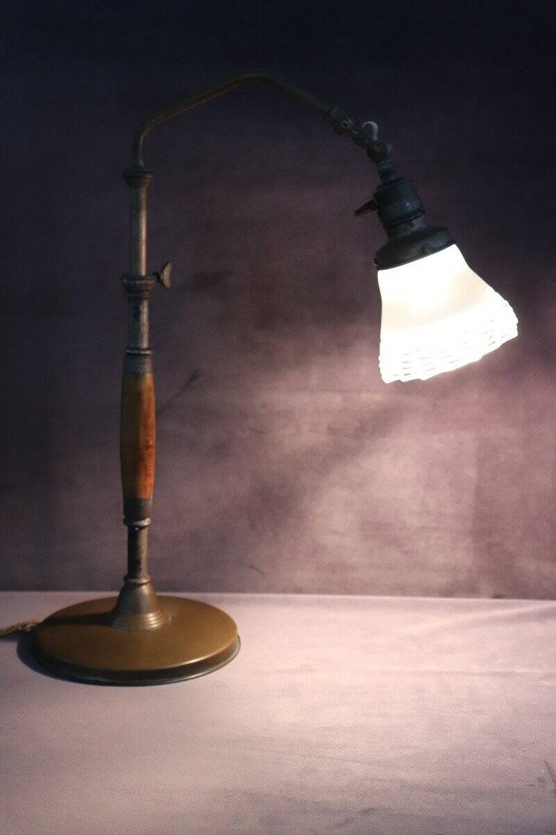 Vintage Brass And Glass Table Lamp, 1930s