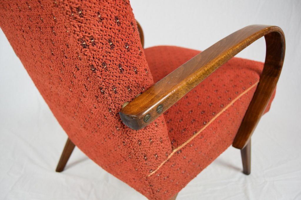 Curved wooden armchair from Ton 1960