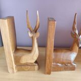 Paire de serre-livres cerfs vintage en chêne massif