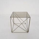 Rare metal and glass side table by Max Sauze, Isocele, France 1960's